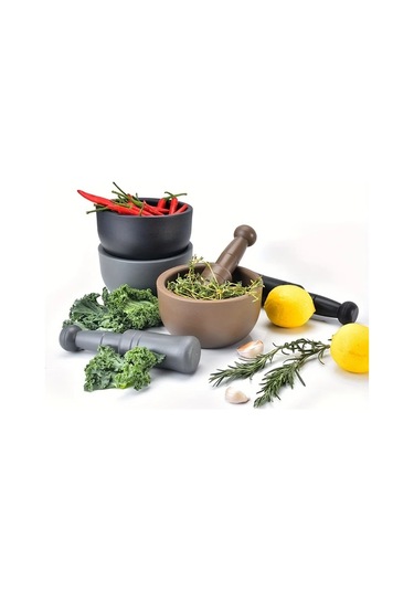 Fochsia 2 Adet Plastik Havan Ve Tokmak Seti - Baharatlar Ilaçlar Için Dayanıklı Kahverengi Mutfak Öğütücü