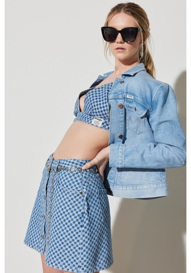 Regular Fit Normal Kesim %100 Pamuk Askılı Açık Mavi Jean Bralet Mavi