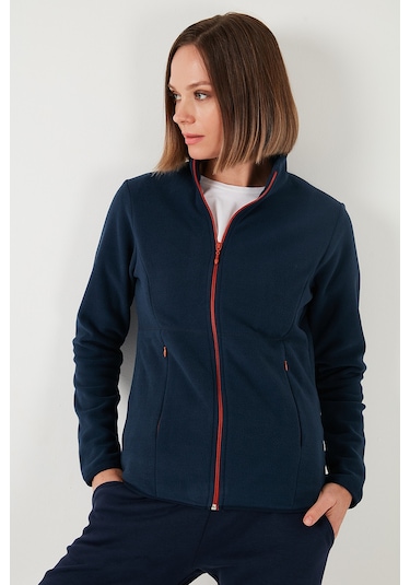 Lela Slim Fit Anti-Pilling Tüylenme Yapmayan Fermuarlı  Polar Bayan Hırka 5907012 Lacivert