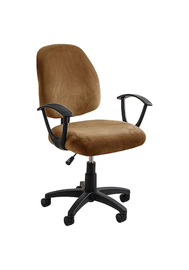 Açık Kahverengi Ofis Koltuğu Kapağı Süper Yumuşak Kadife Streç Yıkanabilir Toz Geçirmez Koruyucular Bilgisayar Masası Kolsuz Sandalye Slipcover