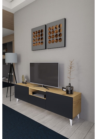 Bravix Modern Tv Ünitesi 3 Bölmeli Tv Sehpası Gövde Çamkapakl... Atlantik Çam - Antrasit