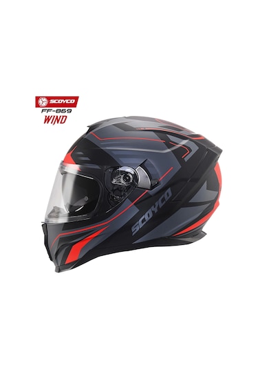 Scoyco FF-869 Wind Güneş Vizörlü Kapalı Kask Gri - Kırmızı - Mat Siyah