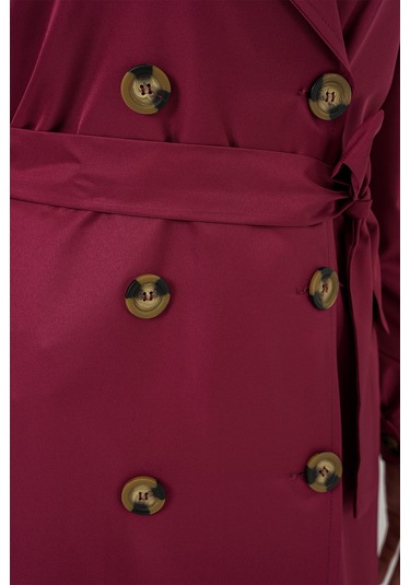 5853 Kruvaze Yaka Trençkot - Bordo Bordo