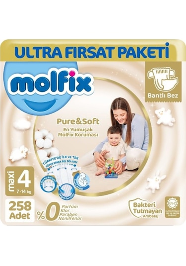 Molfix Pure & Soft Bebek Bezi Maxi 4 No 86 lı x 3 adet 3'lü