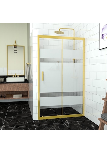Tekno Duş Gold Capello 6mm Kumlama Cam 1 Sabit 1 Sürgü İki Duvar Arası Duşakabin Gold