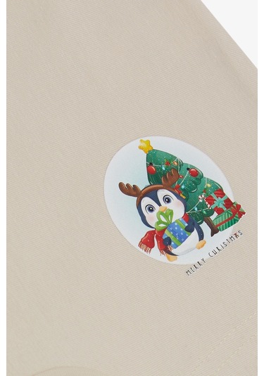 Breeze Kız Çocuk Boxer Yılbaşı Temalı Penguen Baskılı 5-11 Yaş, Bej-bej Bej