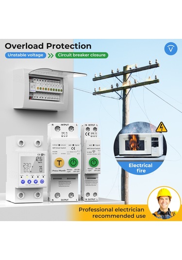 Reedark "tuya Wifi Akıllı Otomatik Yeniden Kapanma Koruyucu: Voltaj Ve Akım İzleme, Uzaktan Kontrol, Google Asistan Uyumlu"