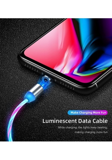 Mars 1 Metre Led Akışlı Manyetik İphone Uyumlu 2.4A Şarj Kablosu