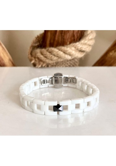 1. Sınıf Çelik Ve %100 Seramik Mixli Beyaz Erkek Bileklik 22 Cm