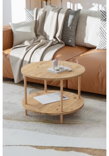 Yuvarlak Orta Sehpa Gazetelik Ahşap Ayaklı Sehpa -çam