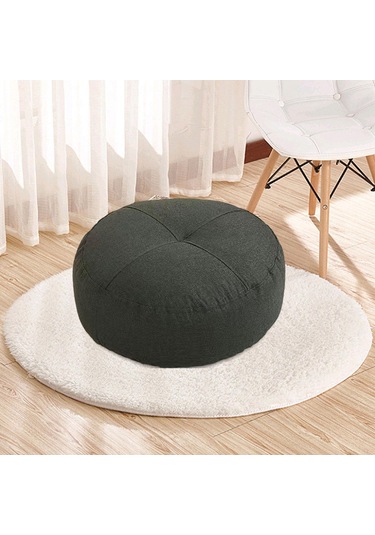 Homyl Yuvarlak Yer Minderi Dekoratif Meditasyon Oturma Koyu Gri