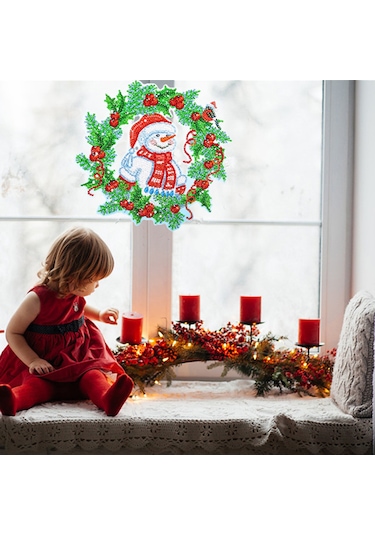 5d Elmas Boya Noel Dıy Yuvarlak Dekorasyon Çelenk Yeşil Kırmızı