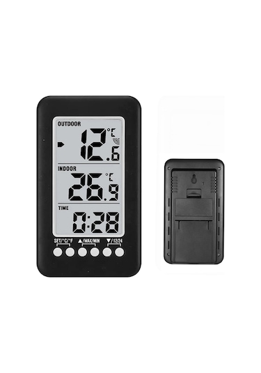 Kangvka Ev Ve Dış Mekan Sıcaklık Ölçer, Kablosuz Sensör, Maksimum-minimum Hafıza, Saat Fonksiyonu, Duvar Veya Masaya Konulabilir, Pil Dahil Değil