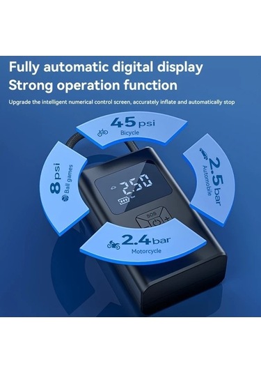 Fastbuy Siyah Kablosuz Dijital Ekranlı Lastik Şişirme Cihazı - Led Işıklı El Pompası