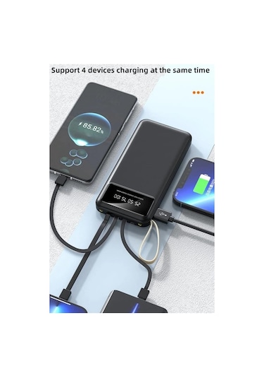 Digital Göstergeli 4 Çıkışlı Fenerli Standli 20.000 Mah Powerbank Siyah