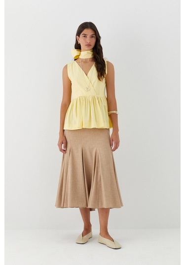 Kuşak Bağlamalı Kolsuz Bluz Sarı Sari