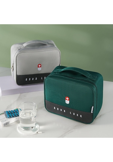 Sones Kalınlaştırılmış Büyük Kapasiteli Çok Amaçlı İlaç Kutusu Aile Taşınabilir Saklama Çantası Yeşil