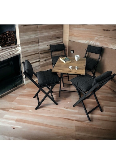 Modern Style Home Minderli Balkon Bahçe Mutfak Bistro Set Katlanır 4+1 Masa-sandalye Antrasit