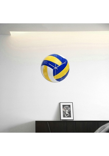 Pazly Yuvarlak Voleybol Voleybol Topu Suntek Spor Sessiz Saati Duvar 12 '' İd Çok Renkli