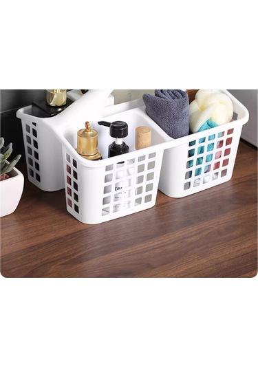 Moveevo Büyük Kapasiteli Beyaz Banyo Sepeti - Kalın Pp Malzeme, Delikli Su Akışı, Taşınabilir Kollü, Ev Depolama Organizatörü Beyaz