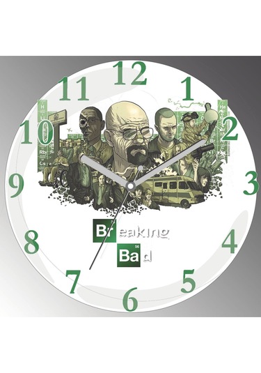 Breaking Bad Çap 30cm Sessiz Akar Bombeli Gerçek Cam Duvar Saati Siyah
