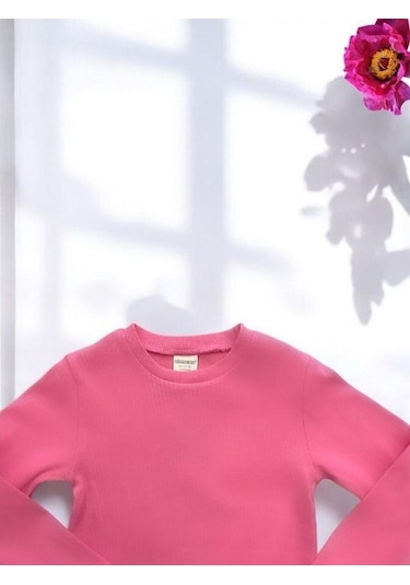 Kız Çocuk Pamuklu Kaşkorse Crop Bluz-15213 Fuşya