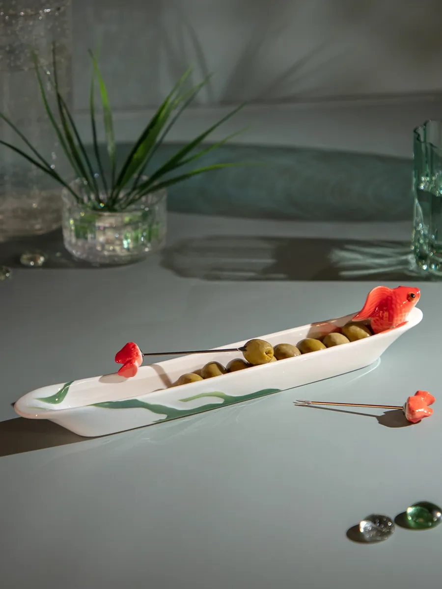 Lefard 30 Cm Altın Balık Servis Tabağı Çatallı 149185631 Beyaz