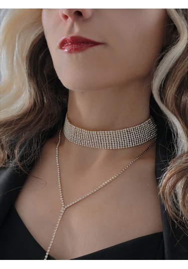 Altın Kaplama Rhinestone Y Model Su Yolu Model Kolye Altın