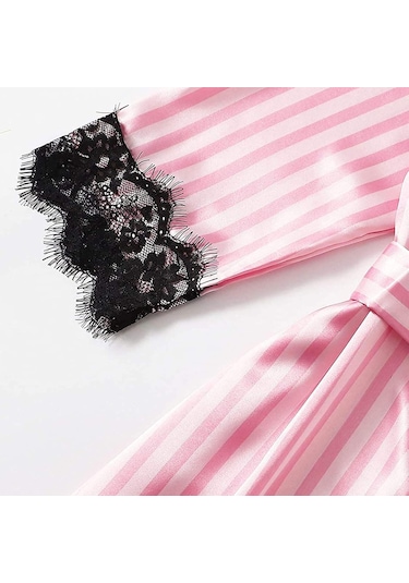 Kadın Pijama Takımları 4 Parça Saten İpek Pijama Takımı Bornoz Mavi