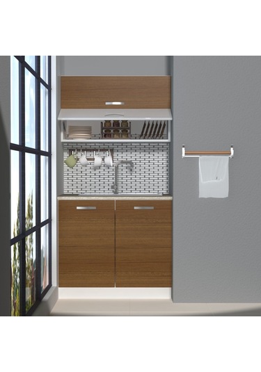 Decoraktiv Mini 90t Mdf Hazır Mutfak Dolabı - Tezgah Dahil - Naturel Ceviz