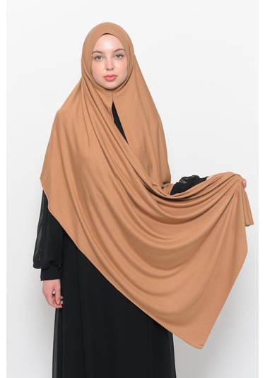 Hazır Pratik Geçmeli Lüks Düz Penye Şal Çapraz Hizalı Koyu Bej
