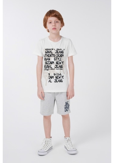 Brz Kids Baskılı Erkek Çocuk Kısa Kollu T-Shirt Ekru (534370129) Ekru
