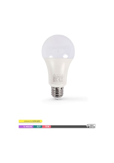 ACK LED A70 Ampul 3000K Gün Işığı 220V 15W E27