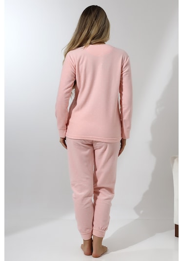 Fawn 5016 Peluş Welsoft Polar Kışlık Yumoş Geyikli Kadın Pijama Takımı - Pembe