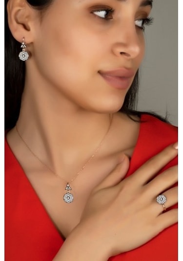 Elmas Montürü Gümüş Gül Modeli Takı Seti (521257572)