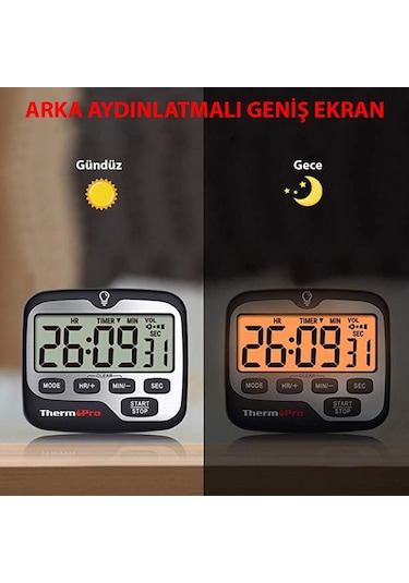 Thermopro TM01 Alarmlı Işıklı Kronometre, Geri Sayım Sayacı