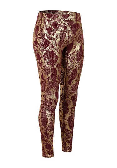 Yunboo Kadınlar İçin Yüksek Bel Vücut Şekli Veren Yoga Taytları, Sudu Emici Hızlı Kuruyan, Spor Ve Fitness İçin Kumaş, Bronz Renkli Yılan Desenli, 9/10 Uzunluk, Avrupa Numara L Bordo