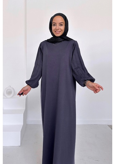 Balon Kol Merserize Elbise - Füme