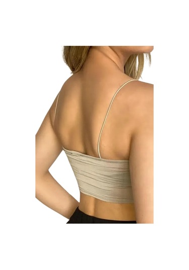 Askılı Crop Bluz-bej