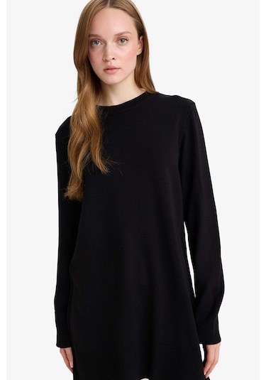 Defacto Regular Fit Bisiklet Yaka Yırtmaçlı Basic Düz Tunik H3431az25wnbk27 Siyah