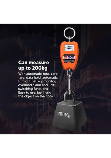 Moveevo 200 Kg Hassas Dijital Asma Terazi - Lcd Ekranlı, Taşınabilir, Otomatik Kapatma Ve Çok Fonksiyonlu El Terazisi