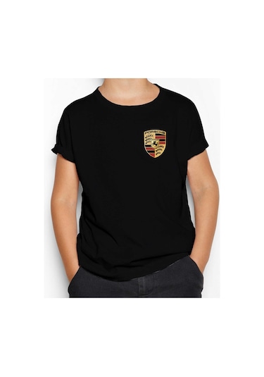 Zepplin Giyim Porsche Logo Siyah Çocuk Tişört Siyah