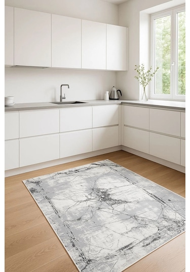 Blghome Mermer Desen Modern Halı Dekoratif Kilim Gri