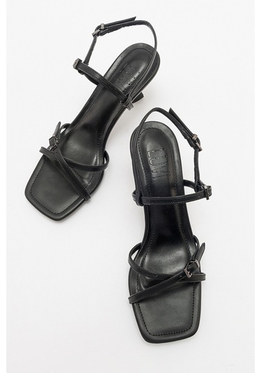 Luvishoes Nebel Siyah Cilt Kadın Topuklu Sandalet Sıyah Cılt