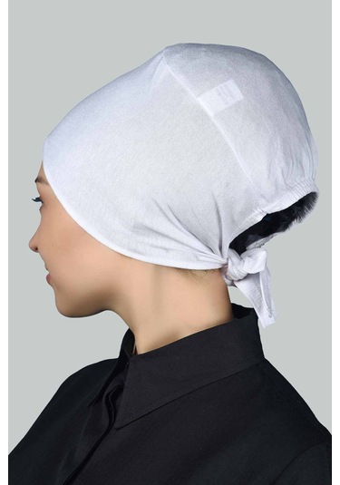 Altobeh Kadın Pratik Dikişsiz Bağcıklı Kaymayan Tesettür Penye Bone - Beyaz