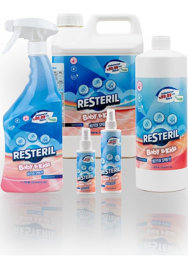 Resteril Doğal Alkolsüz Bebek Çocuk Dezenfektan Su Bazlı Hijyen Sprey Seti 5'li