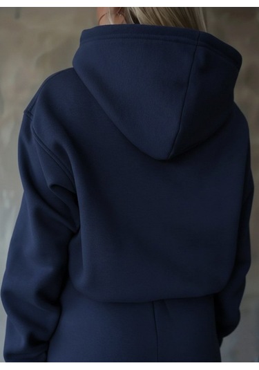 Tua Moda Kadın Uzun Kollu Nope Baskılı Beli Ribanalı Ikili Takım Lacivert