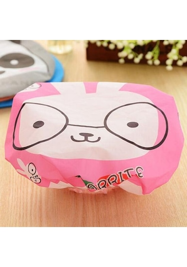 Beyaz Çocuk Karikatür Sevimli Hayvan Baskı Duş Başlığı Banyo Salonu Su Geçirmez Saç Şapka Beyaz