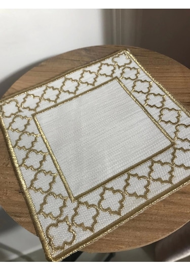 Nivemeshome Fas Nakışlı Gold Kare 6 Adet Keten Kokteyl Peçetesi Kahve Yanı Sunumluk Gold