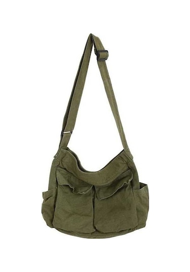 Luckydog Unisex Geniş Tek Askılı Bez Çanta - Yeşil Yeşil Yeşil